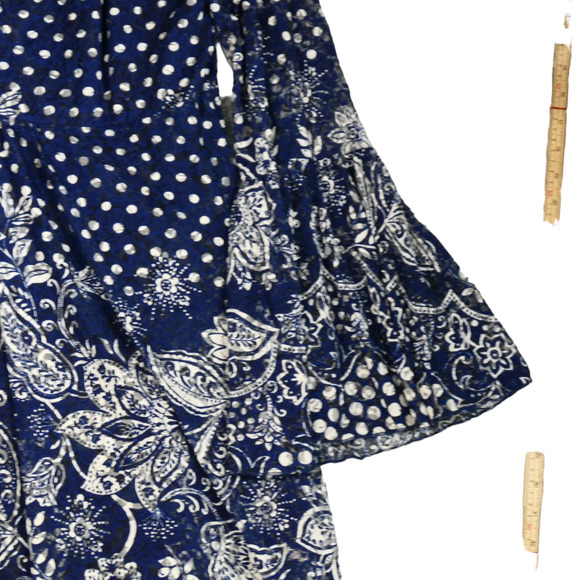 The Pyramid Collection Dress Women Size XL Blue Polka Dot Floral Lace Lined Boho - Picture 4 of 12